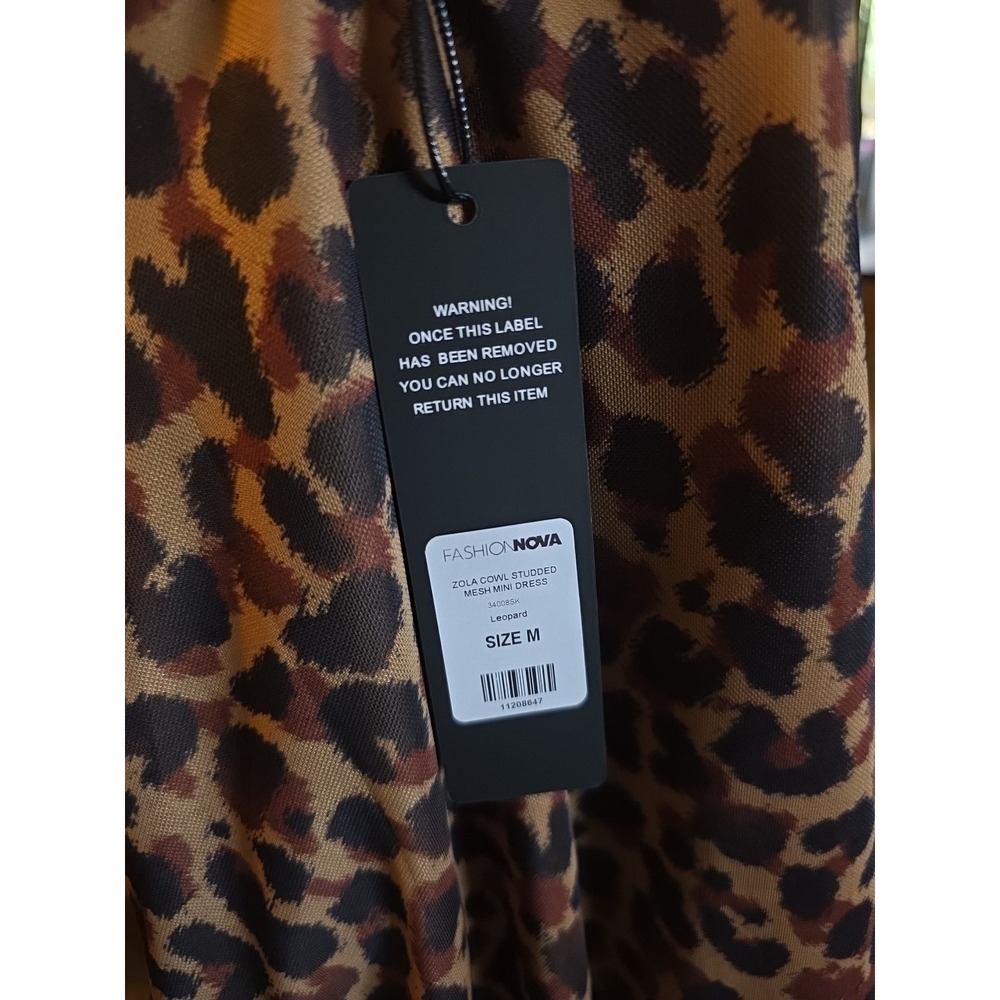 New! Fashion Nova Mesh Mini Dress Leopard Print Open Back Dress Size M - Picture 11 of 11